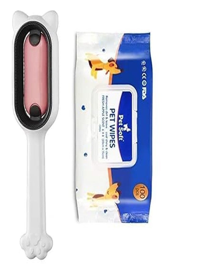 KittuPet فرشاة كيتو بيت للقطط والكلاب، تتضمن 100 منديل، فرشاة للحيوانات الأليفة، فرشاة علاجية، فرشاة ناعمة، مشط للقطط، مشط للكلاب، تدليك واحد، منظف للفراء، إزالة بلمسة واحدة، خبير العناية، عبوة كومبو (أزرق) - Image 1